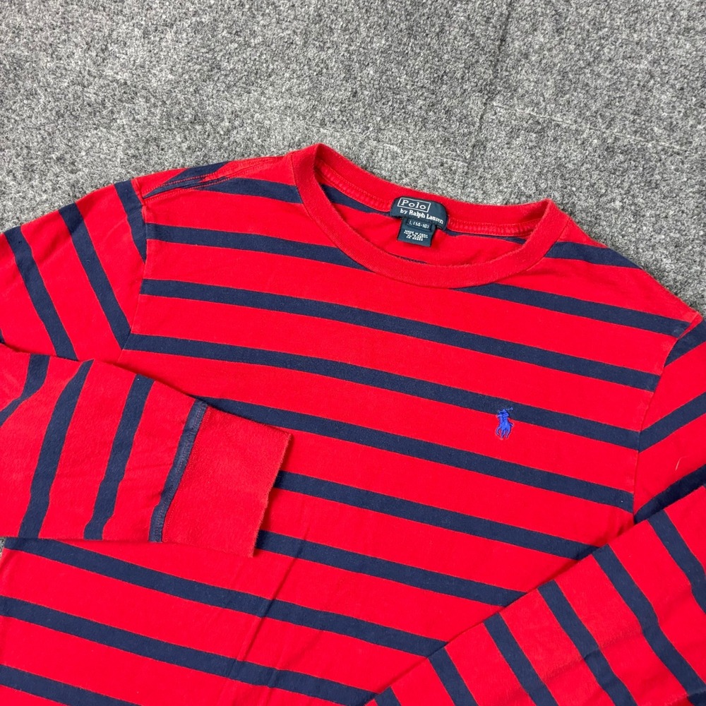 Polo Ralph Lauren Boys Large 14-16 Striped Long Sleeve T-Shirt Red Navy Blue